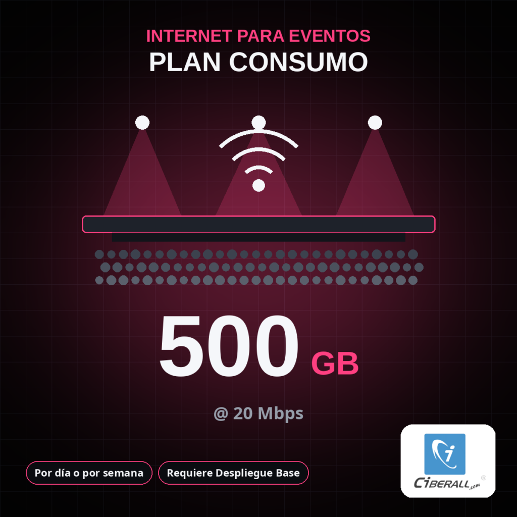 Internet para Eventos | Plan 500 GB @ 20 Mbps (por día o por semana)